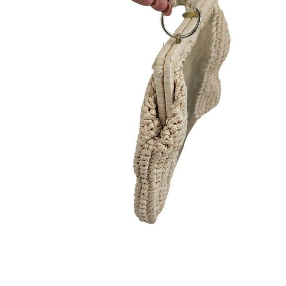 Vintage Handmade Crochet Macrame Straw Suede Shoulder Bag Purse Tan Boho Hippie - Picture 10 of 15